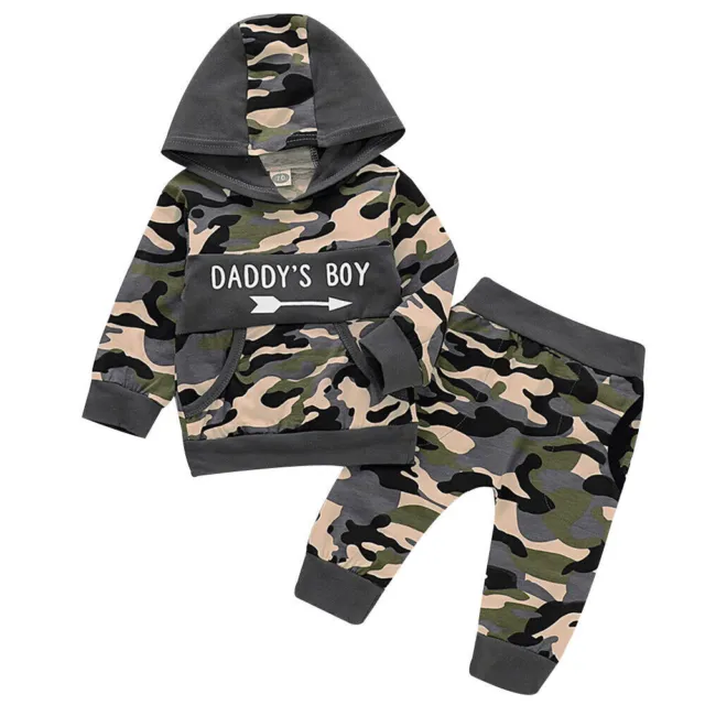 Baby Toddler Boys Camo Tracksuit Hooded Sweatshirt Tops Pants Outfit Set Clothes