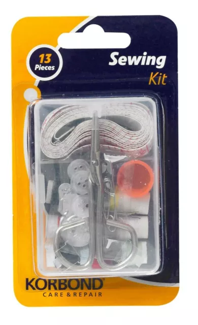 KORBOND 13 Piece SEWING KIT - Travel Repair Scissors Needles Pins Thimble 110485