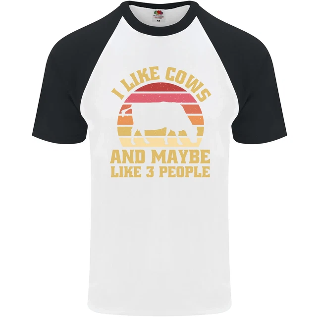 Maglietta da baseball I Like Cows & 3 People divertente slogan sarcastico da uomo S/S