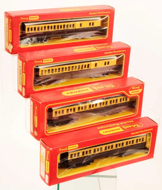 TRIANG HORNBY OO 2x R332 & 2x R333 GWR CLERESTORY COACHES   NEAR MINT BOXED