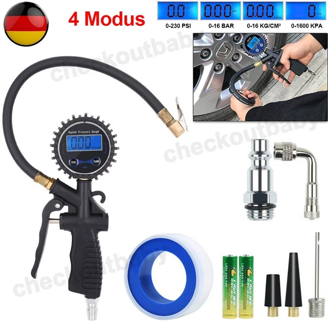 ORAZIO Digitales Reifenfüll-Messgerät Manometer – 230 PSI/16 Bar, Mit LCD-Display Für Auto, Fahrrad, Wohnmobil