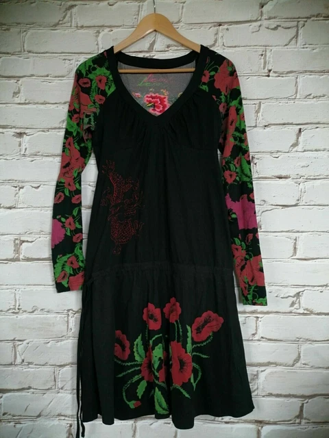 DESIGUAL robe femme Robe Robe Robe Abito Gr. M manches longues fleurs en coton