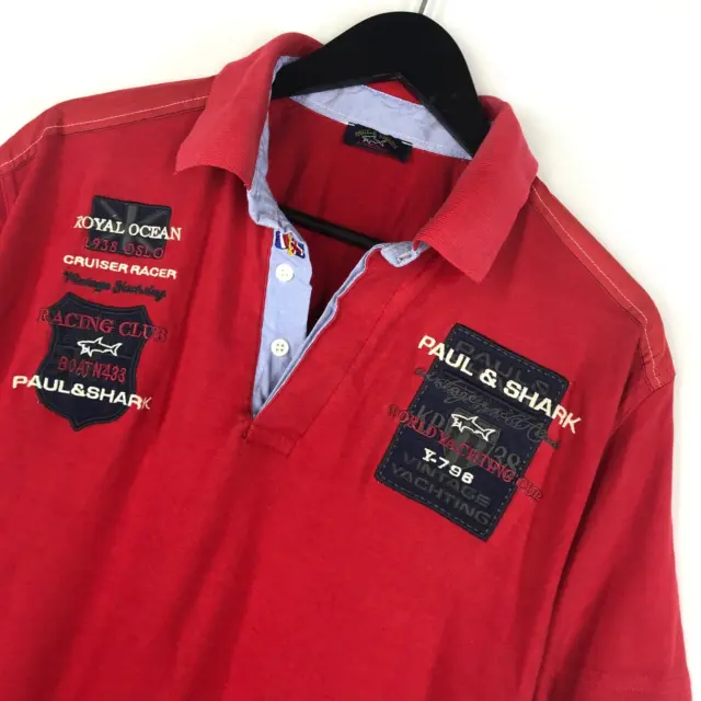 Men's Paul & Shark Yachting Red Polo Shirt Cotton Short Sleeve Shirt Size M
