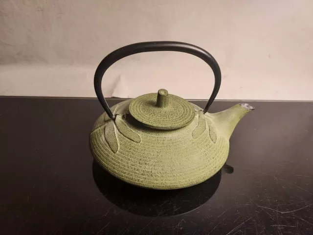 KOTOBUKI JAPANESE BLACK CAST IRON Green TEA POT w/ ENAMEL INSIDE