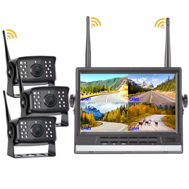 7" Digital Wireless Quad DVR Monitor Backup Rear View Camera for Truck Trailer