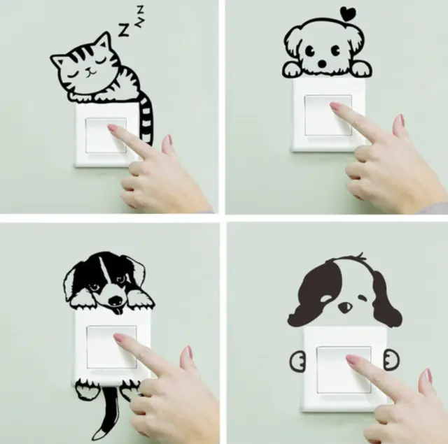 Cute Cat Dog Switch Wall Stickers DIY Removable Waterproof Wall Decals