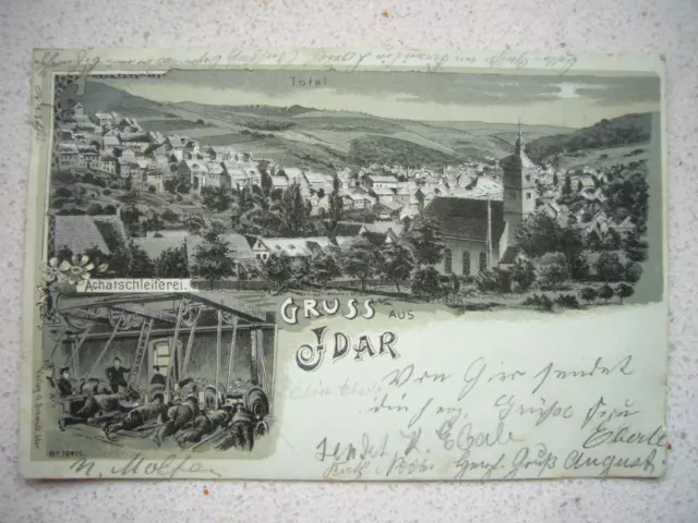 126) Postkarte 1900 Gruß aus IDAR (Oberstein) Rheinland Pfalz - Achatschleiferei