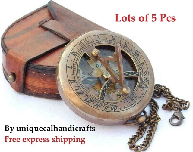 Instrument Nautique Antique Cadran Solaire Nautique En Laiton - Boussole Solaire Gilbert & Sons - Finition Antique Décoration Marine
