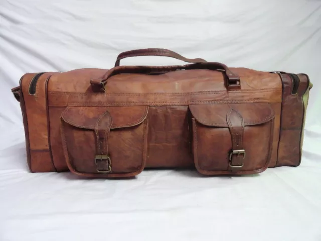 28 en bolso de lona vintage grande de cuero Holdall bolsos de equipaje de...