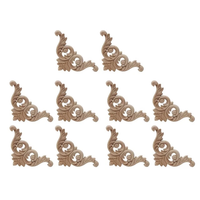 10 Pcs Wood Carving Decal Wood Mouldings Corner Applique Home Door Decor Wo I6V3