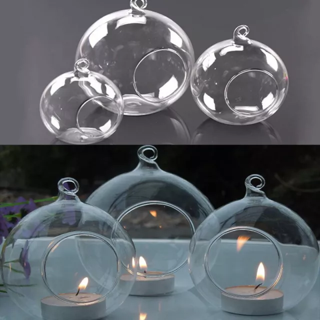 Clear Ball Glass Bauble Candle Tealight Plants Holder Wedding Hanging Open Face 2