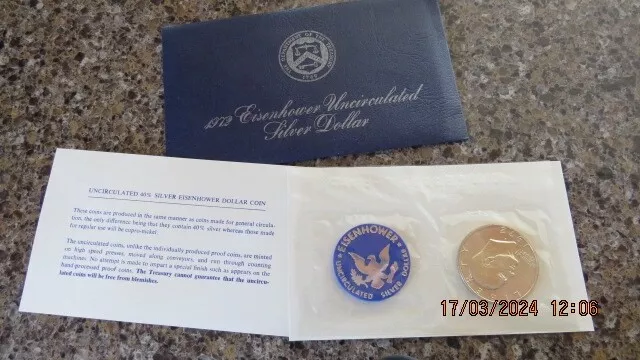 1972-S Eisenhower Silver Dollar 40% Uncirculated OGP Blue Envelope US Mint