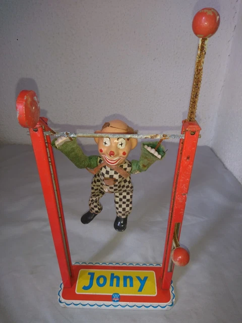 Marionnette vintage, acrobate de clown, jouet en bois