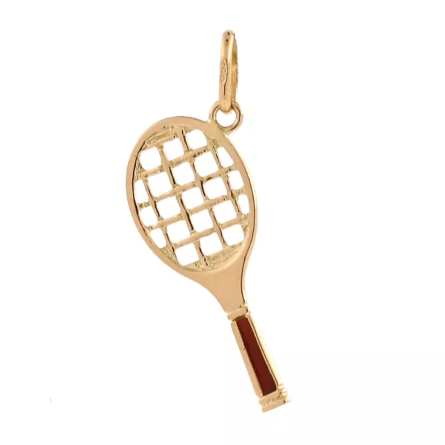 Tennis Racket Racquet Charm Pendant 18K Yellow Gold Enamel Overlay Sports 1.25"