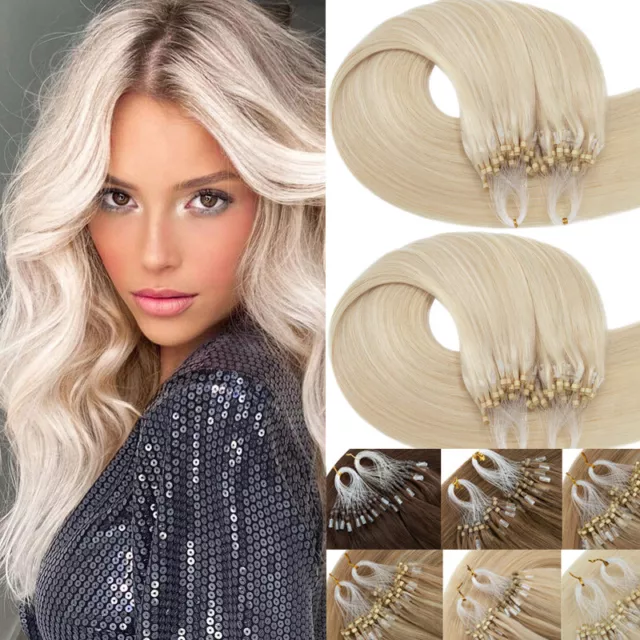 300 Strähnen Echthaar Microring Loop Hair Extensions Haarverlängerung Dick 150g