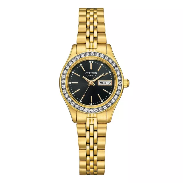 Citizen Crystal Quartz Gold Tone Stainless Steel Ladies Watch EQ0532-55E