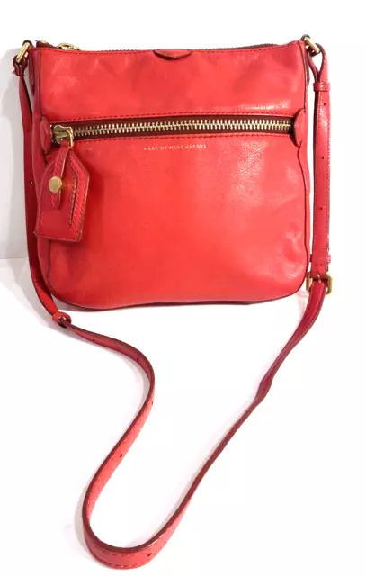 Red Leather Marc By Marc Jacobs Crossbody Shoulder Bag Purse Gold Hardware Zip