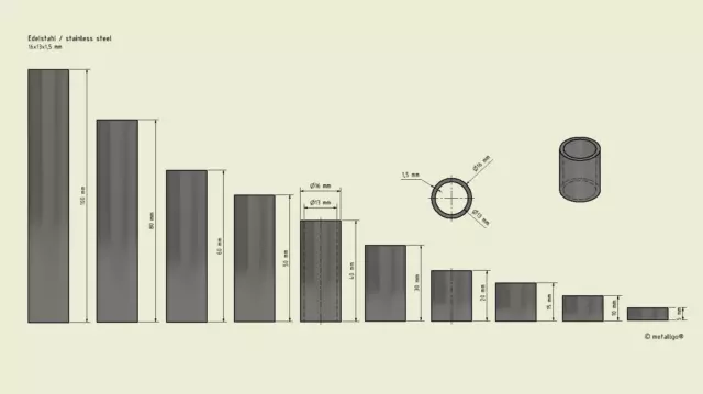 Manchons d'entretoise en acier inoxydable, sans filetage intérieur, enfichables jusqu'à M12, 16 x 13 x 1,5 mm 2