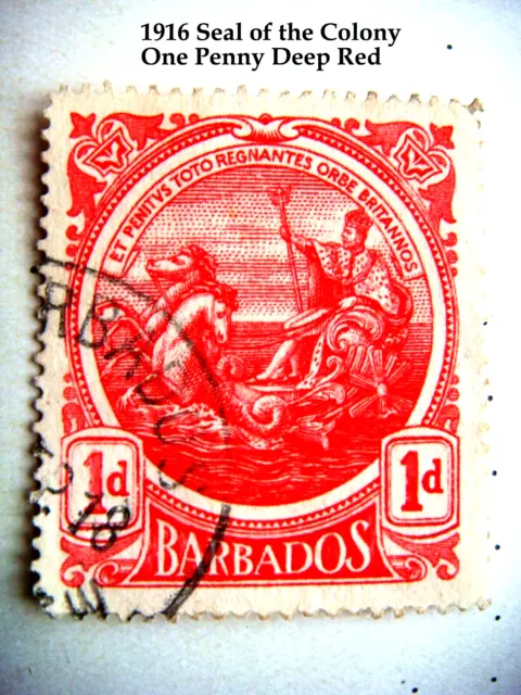 1916 Seal of the Colony BARBADOS One Penny red stamp