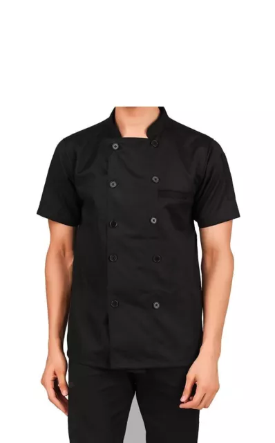 Traditional Simple Black Chef Coat Poly Cotton Plain Size Large 40 For Unisex