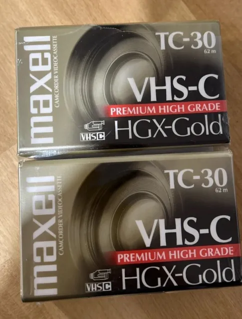 2 Maxwell VHS-C TC-30 HGX-Gold Premium High Grade Video Tapes New Sealed