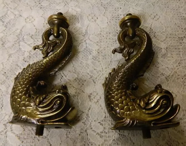 ANTIQUE HEAVY BRASS ORNAMENT POOLE DOLPHIN Lamp/Candle Stick Parts