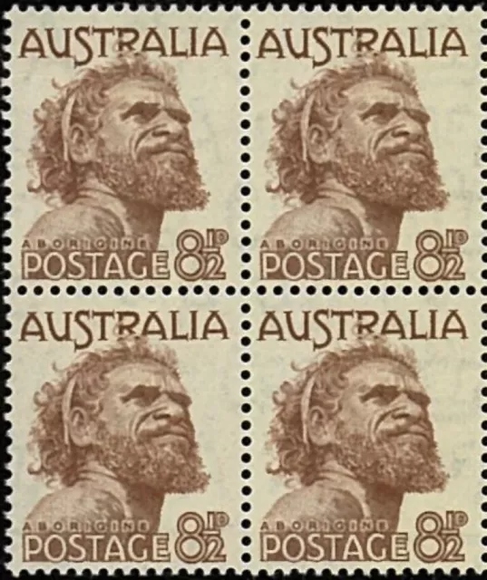 1950 Australian MNH Block of 4x 81/2d Aboriginal - C of A Crown Watermark Stamps