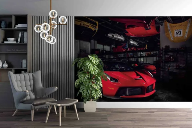 3D Red Sport Car Factory Wallpaper Wall Murals Removable Wallpaper 378