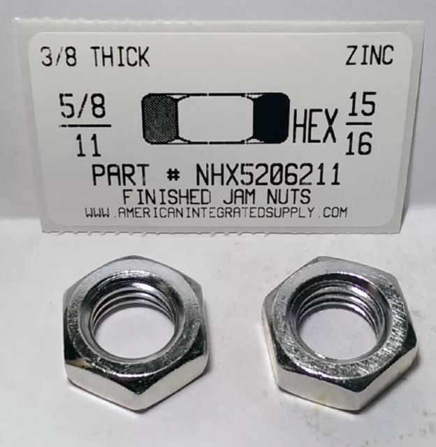 5/8-11 Finished Hex Jam Nuts Steel Zinc Plated (12)