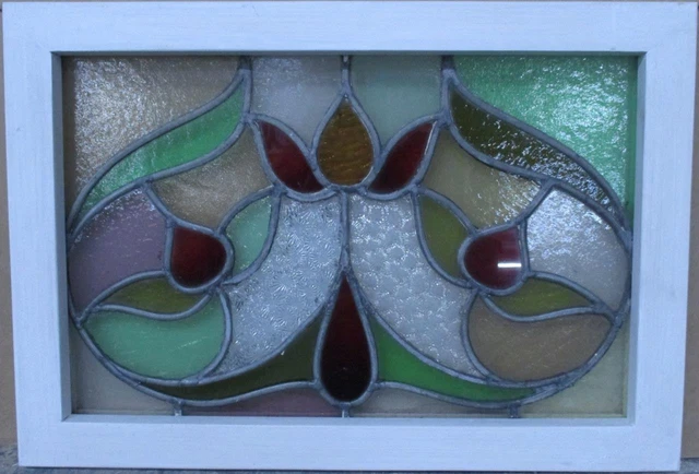 OLD ENGLISH LEADED STAINED GLASS WINDOW Gorgeous Floral 21" x 14.5"