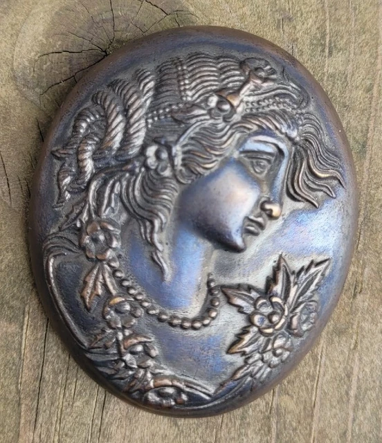 Brass Copper Metal Cameo Wall Hanging Mini Decor Women Flower Lady Miniature 2"