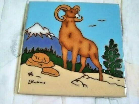 Earthtones Terra Cotta Clay Glazed Ram Tile Signed By L Kuhne 1984 Collectible