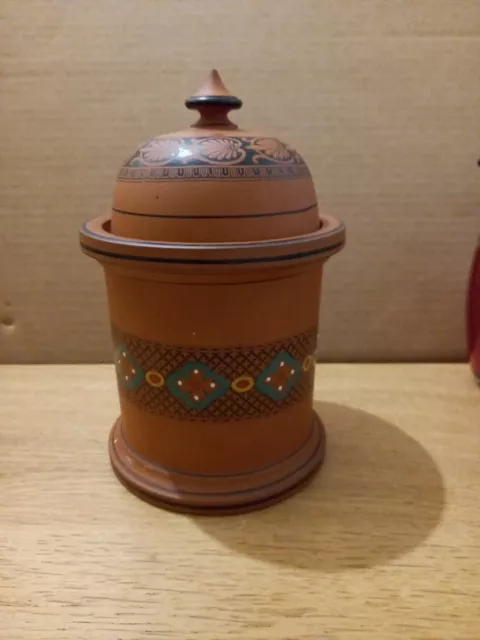 Victorian Clay Terracotta & Enamal Tobacco Jar