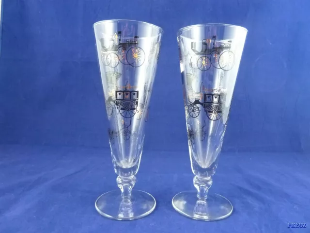 Set of Two Vintage Black and Gold Carriage Pilsner Glasses