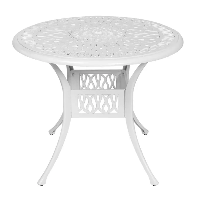 Patio Round Dining Table Outdoor Bistro Table Cast Aluminum All-Weather, White