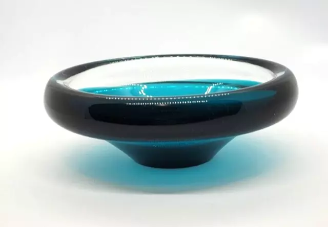 Art Glass Dish Blue Clear Sommerso