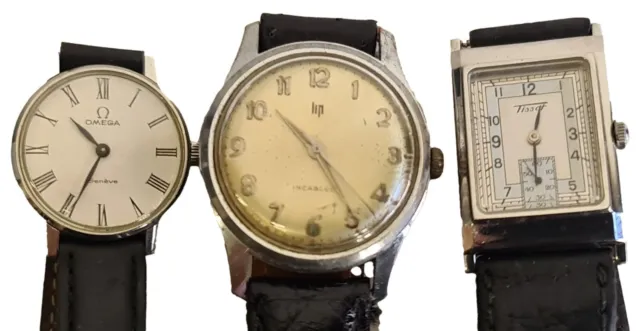 Collection De 3 Montres-Bracelet. Omega, Tissot Et Lèvre. Suisse. Vers 1960.