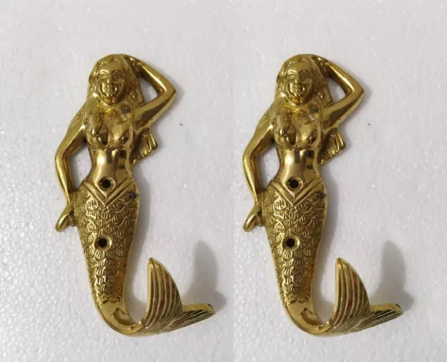 Brass Mermaid Wall Hooks coat Hook  Bathroom Towel Door Hanger Lot of 2 Pcs a/u