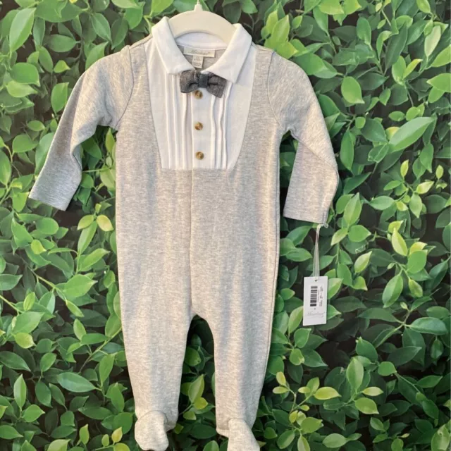 Miniclasix Baby Boys Tuxedo One Piece Sleeper Gray Long Sleeve Knit 6 Months New