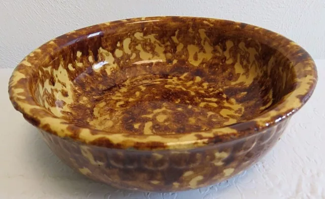 Antique Bennington Rockingham Pottery Bowl Yellow w/ Brown Glaze 8 1/2"