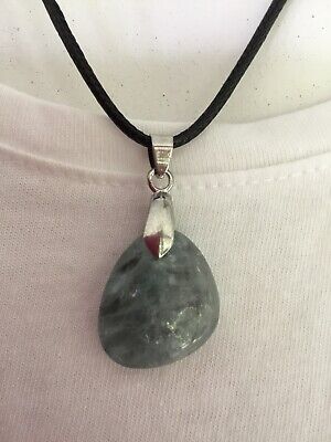 Beautiful raw stone Aquamarine Crystal Pendant Leather Cord Necklace