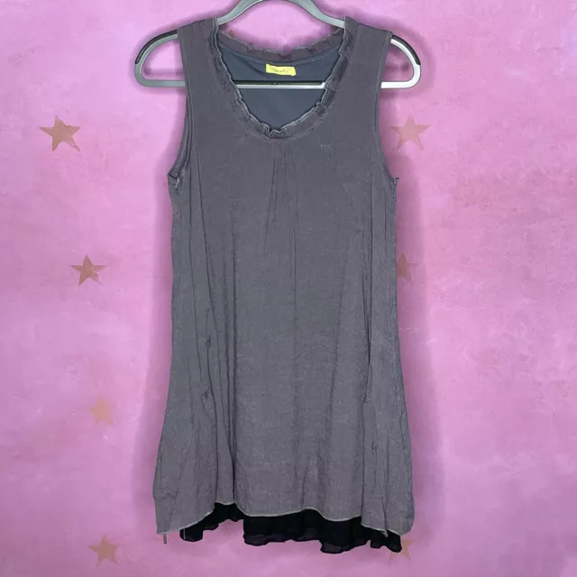 Nanako Grey Black Sleeveless Layered Look Lagenlook Dress/Tunic Sz S