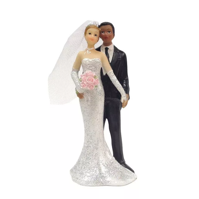 Couple mariés mixte se tenant la main, haut. 12,7 cm, Figurine Femme blanche et