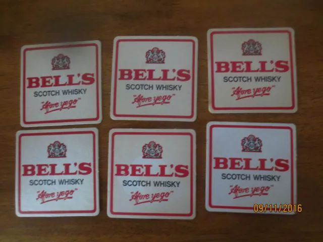 6  X  BELL,S  SCOTCH WHISKY 1980,s Issue collectable COASTERS Square