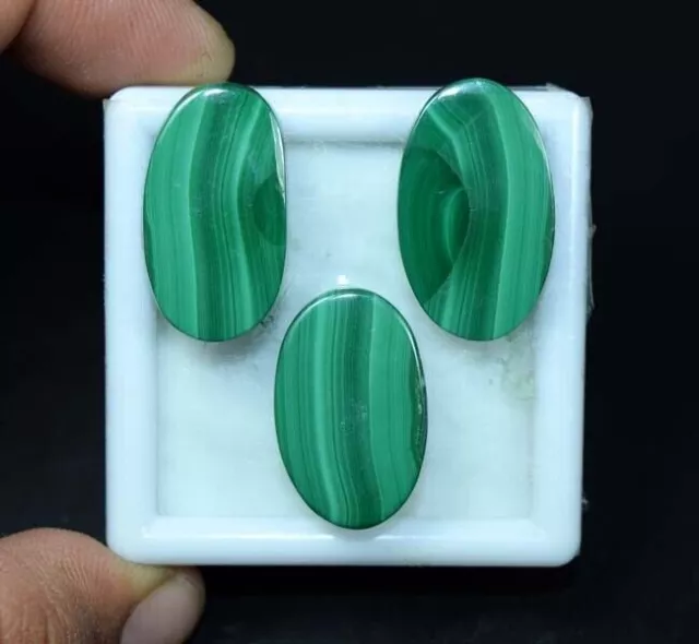 3 pièces. Ensemble De 91,25 Cts. Cabochon ovale en malachite 100 % naturel