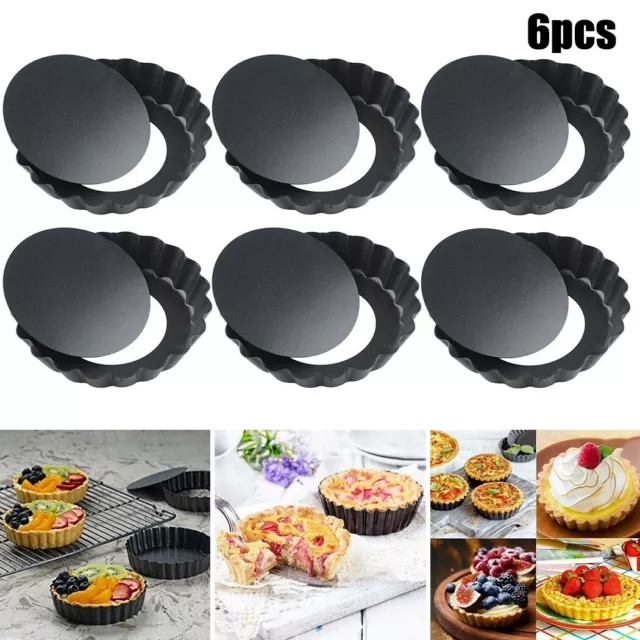 6x Flan Tin Tart Pie Pan Fluted Cake Baking Tray Non Stick Loose Base Mold Tools