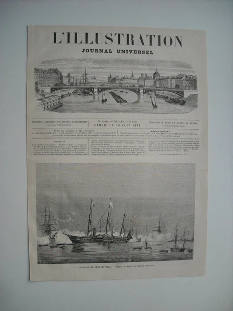 1873 Engraving. The Journey Of The Shah Of Persia. Arrival Of The Fast In Brest Harbour.