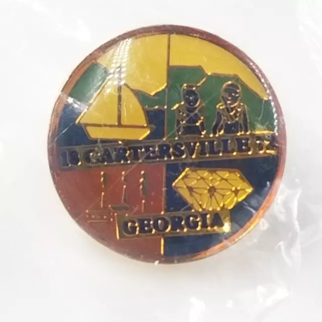 VTG Cartersville Georgia 1872 Changed Town To City Enamel Lapel Pin Souvenir