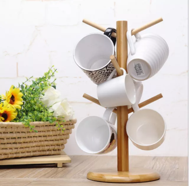 NATURAL FEEL Bamboo Tree Rack Mug Stand Coffee Tea Cup Holder Storage Rack Hange