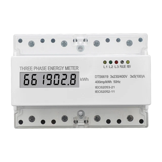 3 Phase Energy Meter LCD Display High Accuracy Electric Power Meter Din Rail